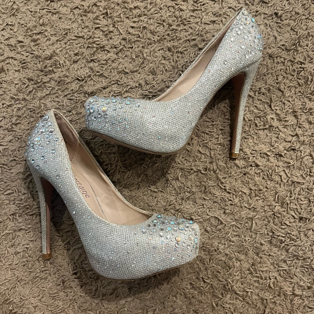 Lauren Lorraine Silver Glitter Heels